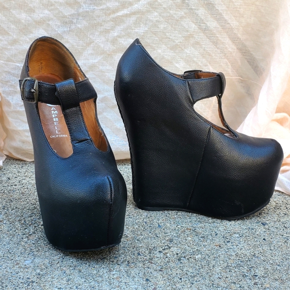 Jeffery Campbell Black Leather Wedge Size 7.5